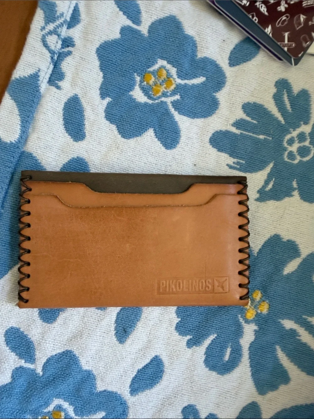 PIKOLINOS Tan and Dark Brown Leather Card Sleeve